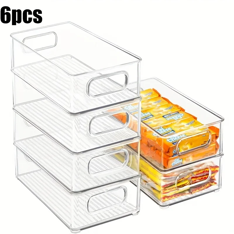 

6-Piece Set Clear Plastic Storage Bins with Shelves, Ideal for Refrigerator, Freezer, Cabinet, Bathroom and Bedroom Organization