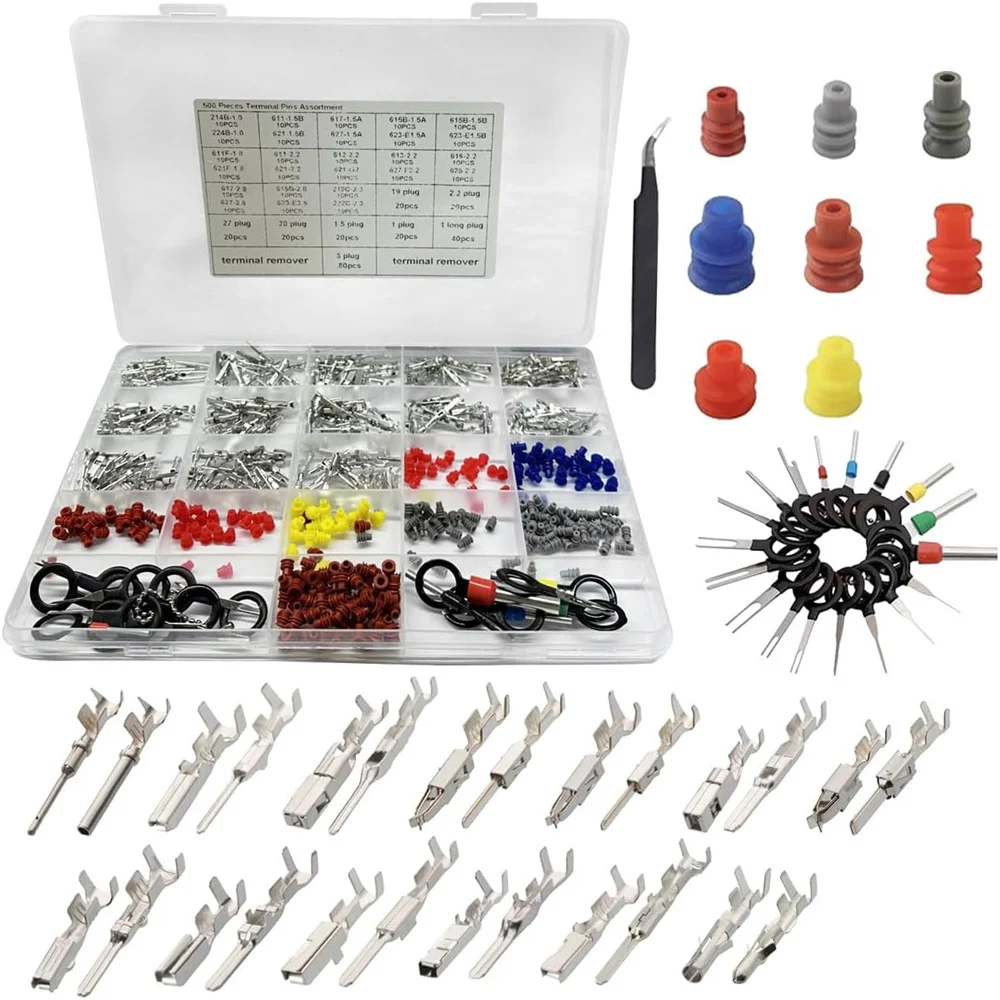 

500Pcs Wire Terminal Pin Set Connector Pin , Car Electrical Male Female Wire Terminal Connector Kit, 26 Type Car Terminals Pins