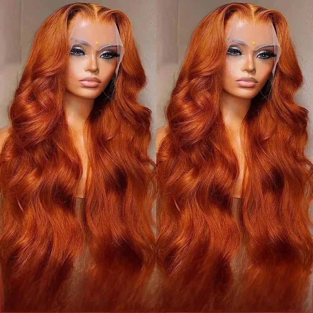 30 34 Inch Orange Ginger Hd Lace Front Wigs 13x6 Body Wave Human Hair Colored Glueless Lace Frontal Wigs Pre Plucked Closure Wig