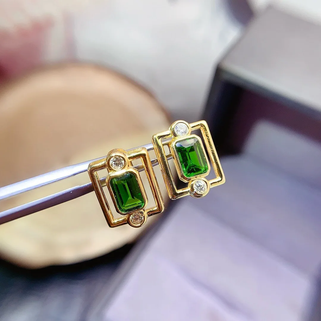 KJJEAXCMY Boutique Jewelry Natural Diopside Women's Earrings 4x6mm Electroplated 18K Gold to Give to Girlfriend's Birthday Party