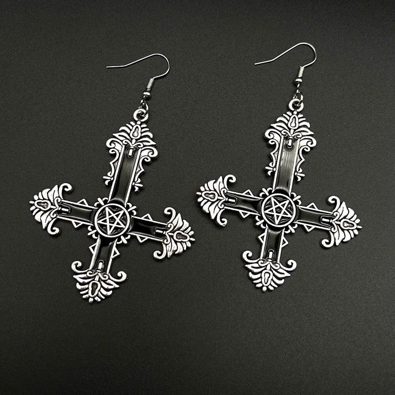 Upside Down Cross Earrings Trad Gothic Vintage Pentacle Cross Enamel Dangle Earrings Best Jewelry Gifts for Women