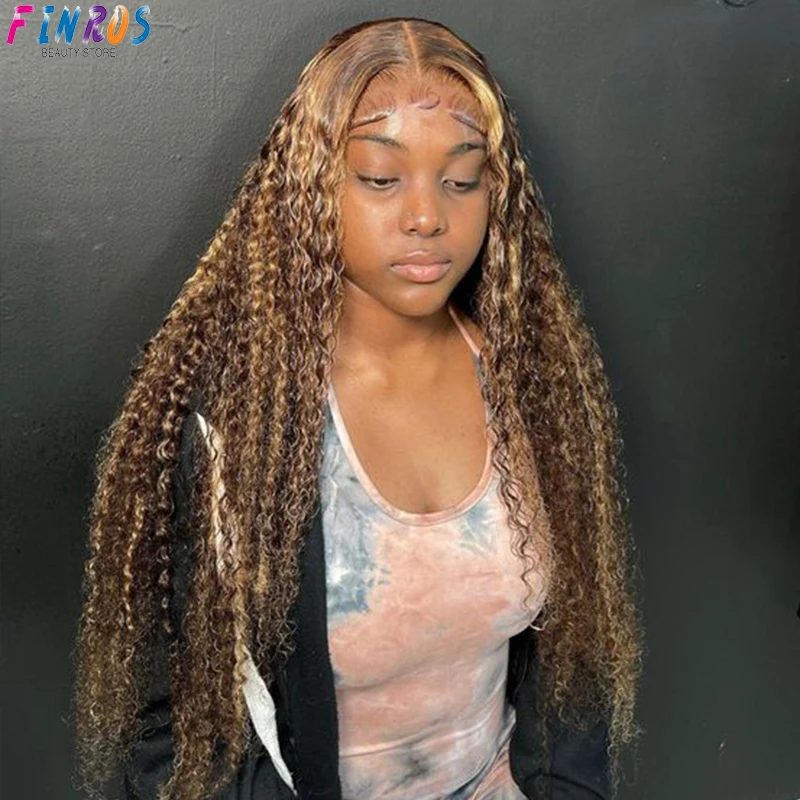 

HD Transparent P4/27 Deep Wave highlight wig human hair Preplucked Colored lace frontal wigs 38 inch Cheap on sale clearance