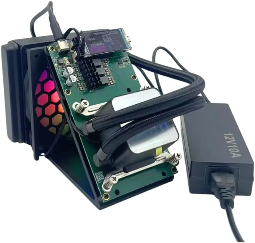 KIC nouveau Bitaxe Miner NerdQaxe ++ 4.8Th/s refroidisseur hydro liquide Bitcoin Miner avec alimentation-noir/Orange H5M0987CD2