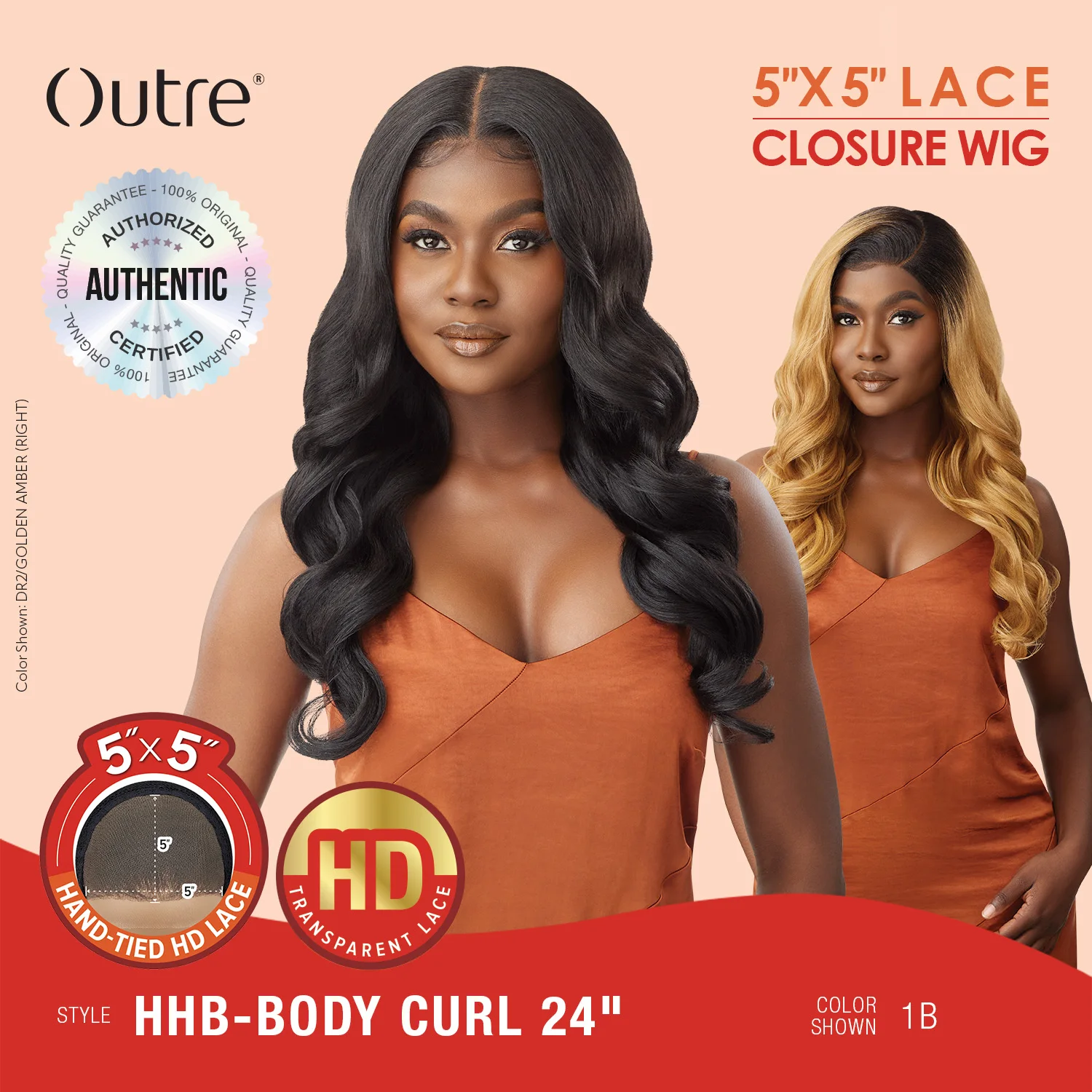 Outre Human Hair Blend Glueless HD 5X5 Lace Closure Wig Body Curl 24