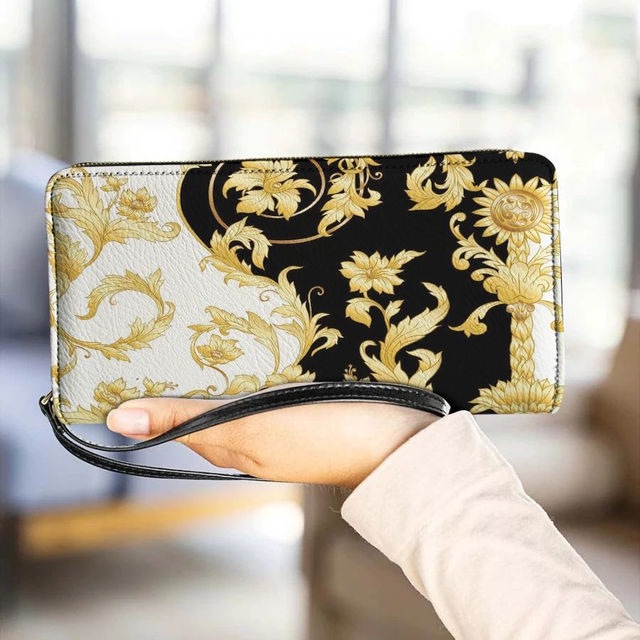 

Golden Baroque Scroll Womens Casual Cluth Purse High Quality Pu Leather Mini Fun Purse Card Wallet carteras para mujer DIY Gifts