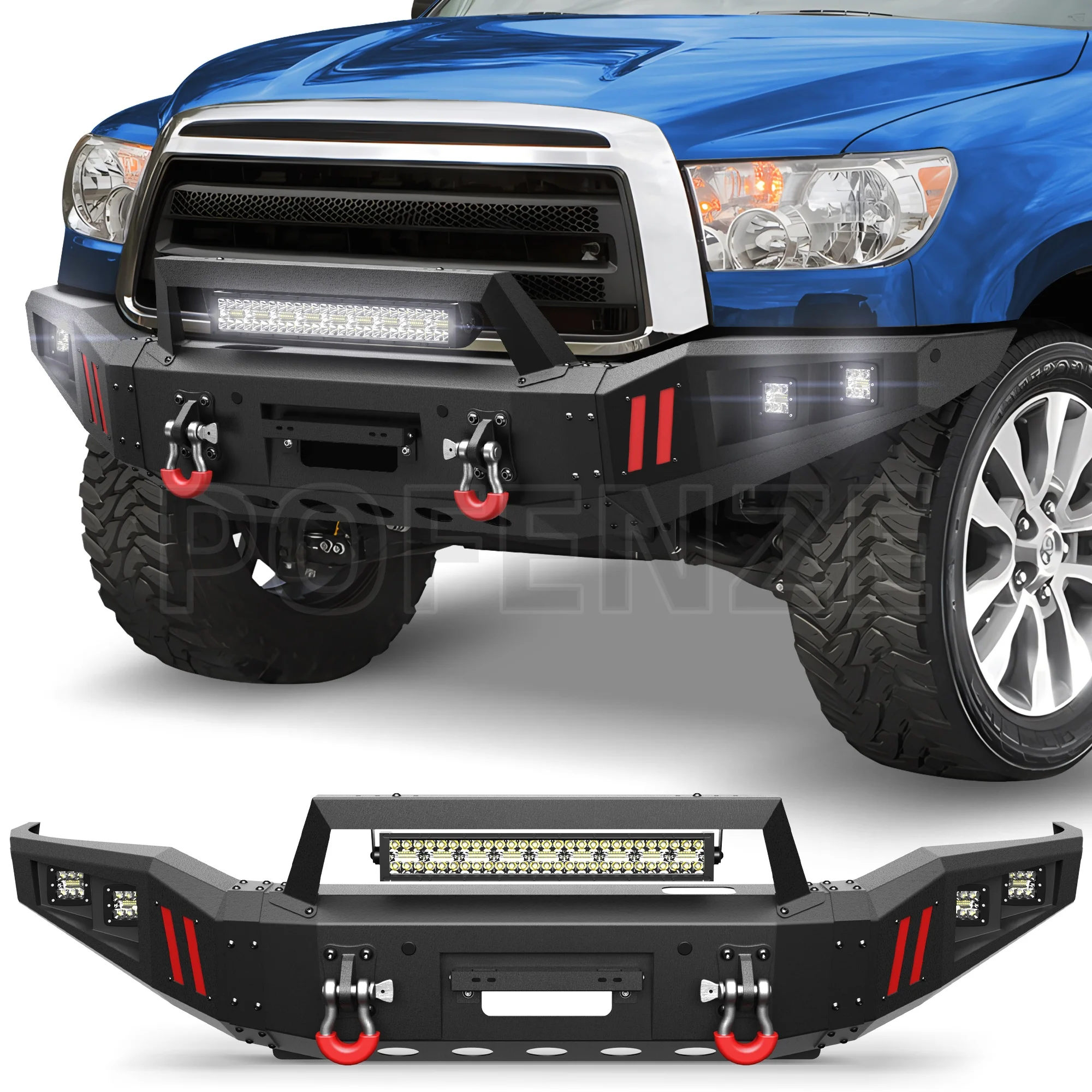 

Front Bumper for Toyota Tundra 2007-2013, Textured Black Stainless Steel Pickup Bumper with Lights and Winch Plate