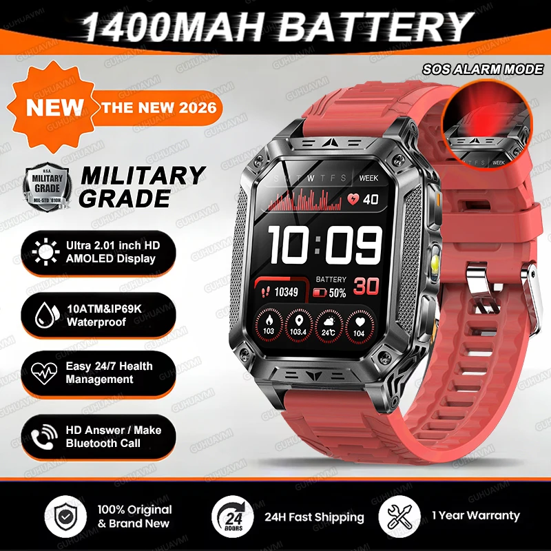 2026 TANK Nieuwe 1400mAh Militaire GPS Smart Watch Mannen 2.01 "AMOLED Scherm 10ATM Waterdichte Klok SOS Oproep Zaklamp Smartwatch iOS