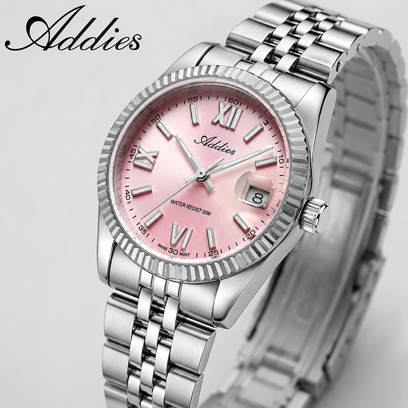 ADDIES Fashion Luxury Women Watch Top Brand Sapphire Glass 50m Waterproof Super Luminous Stainless Steel Business Woman'sWatch