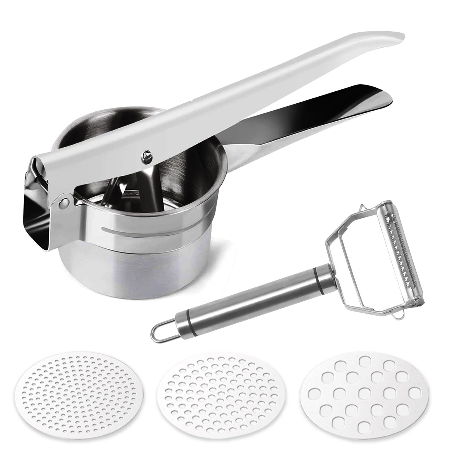 Potato Ricer Stainless Steel Set, Heavy Duty Potato Masher, Manual Masher Ricer Kitchen Tool for Mashed Potatoes