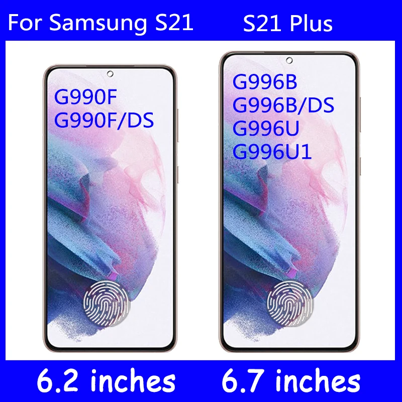 OLED For Samsung S21 LCD G991B Display Touch Screen Digitizer with Fingerprint For Samsung S21+ S21 Plus G996B LCD Frame