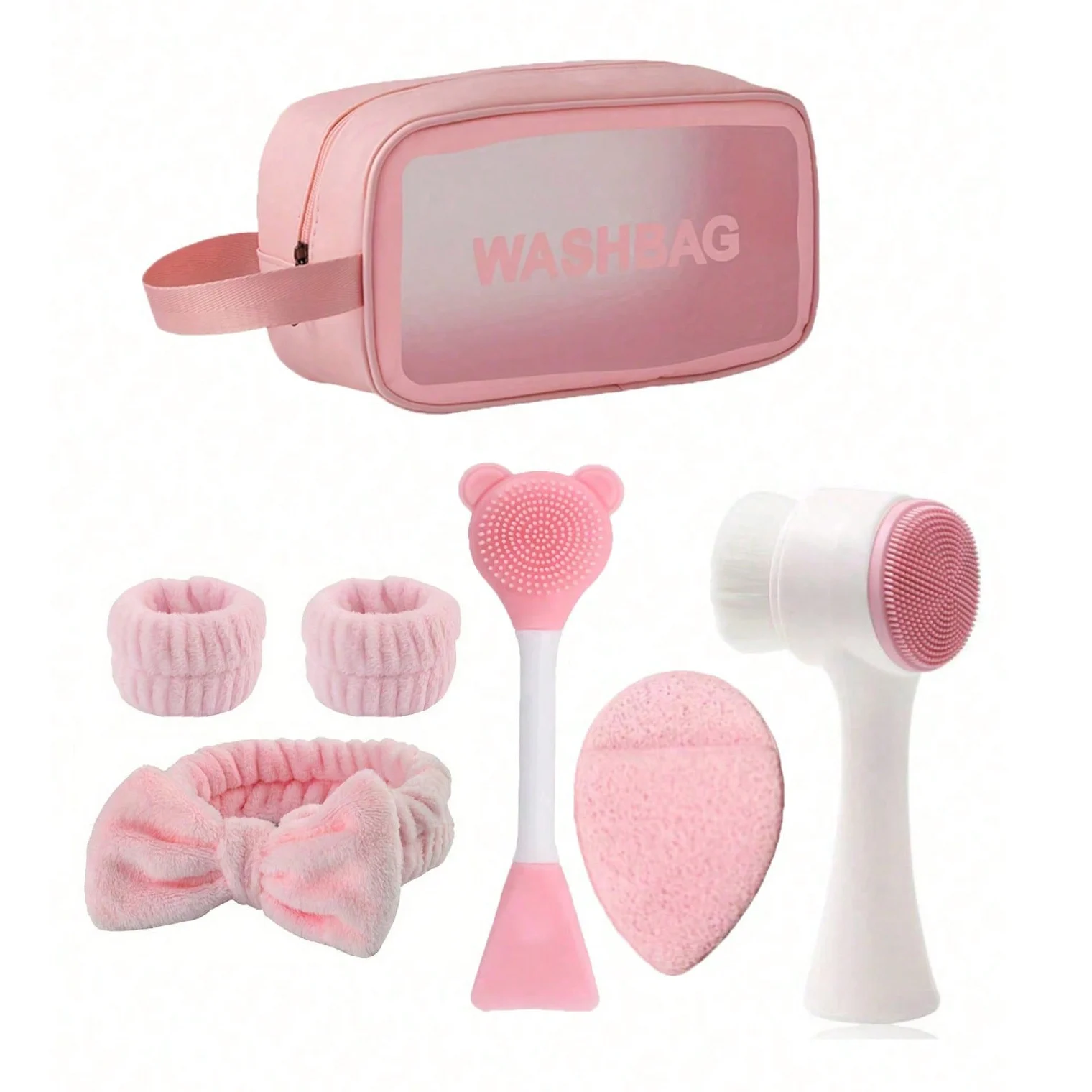 Set de 7 Piezas para el Cuidado de la Piel en Casa: Cepillo de Limpieza Facial, Esponja para Mascarillas, Banda para el Cabello, Bolsa de Almacenamiento, Herramientas de Belleza Multifuncionales