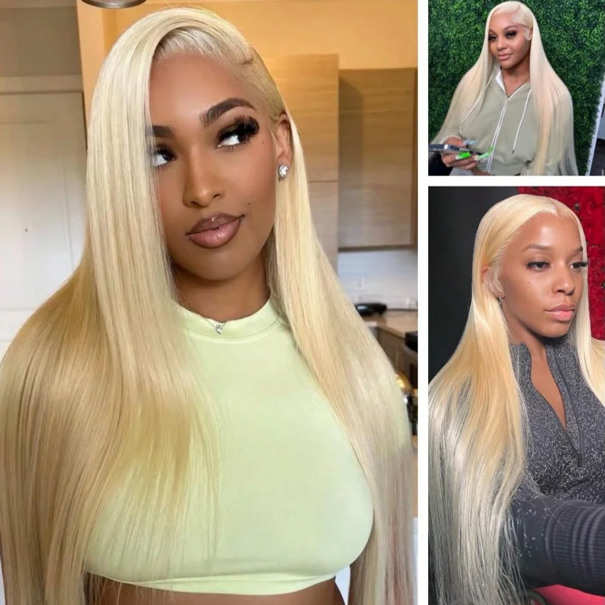 30 Polegada 613 13x6 peruca dianteira do laço cabelo humano em linha reta loira peruca de cabelo humano pré arrancado com cabelo do bebê 200 densidade perucas loiras