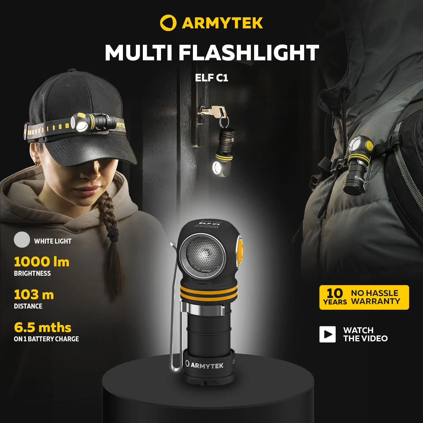 LED Headlamp Armytek Elf C1 Multi Flashlight Micro USB Rechargeable (F05002C/F05002W)