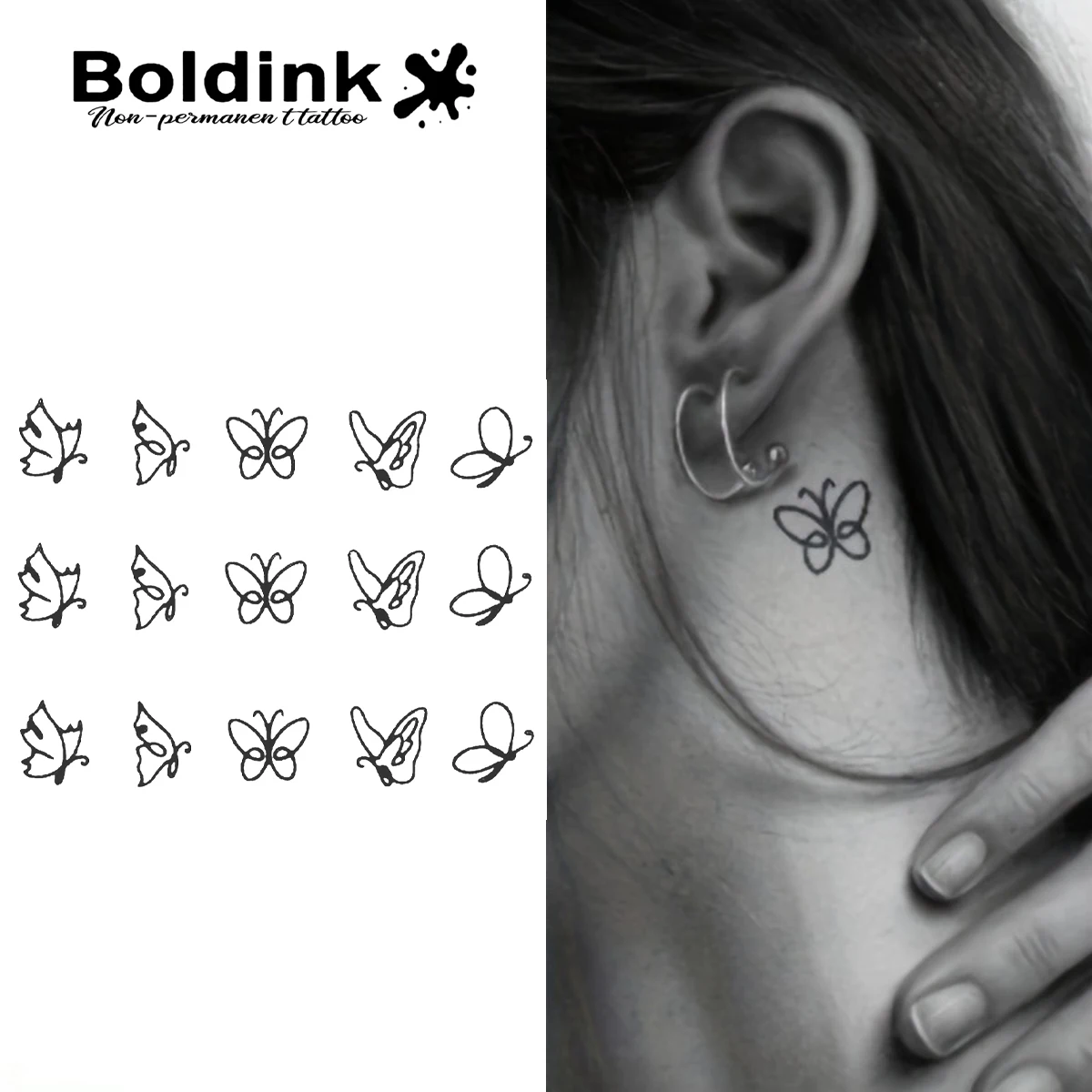 Boldink Plant-based Minimalist Butterfly Doodle 15-Piece Set for Ear & Neck Accents, Calming Aesthetic & Daily Graceful Charm.