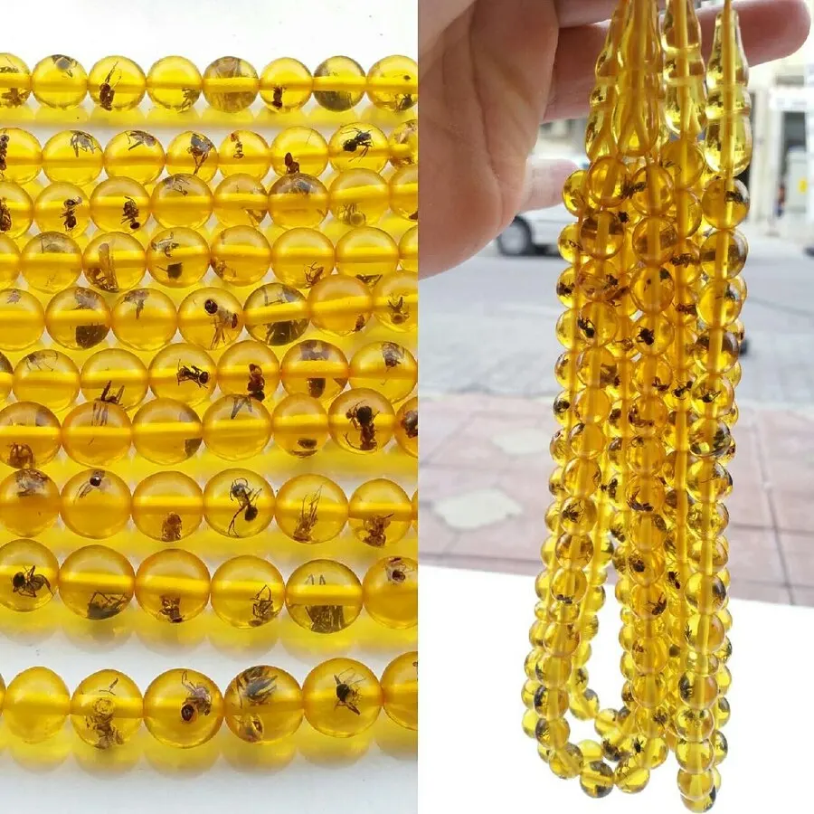 Imagem -03 - Tasbih-personalizado Grânulos de Oração Bonito Fóssil Âmbar Grânulos Formigas Reais Inseto Rosário 33 Pedra Artifier