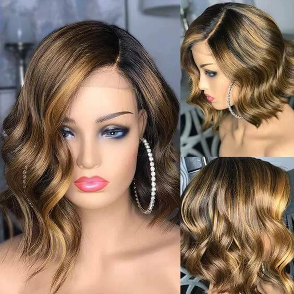 

Парик Bob 4/27 Highlight Ombre Honey Blonde HD, 13X4, с эффектом Body Wave, на кружевной основе, из натуральных волос, предварительно проработанный, с детским волосом, для женщин