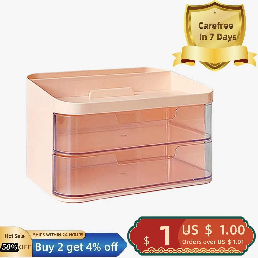 

Desktop Storage Box Large Capacity Transparent Double Layer Dustproof Drawer Organizer Stationery Storage Container Office Suppl