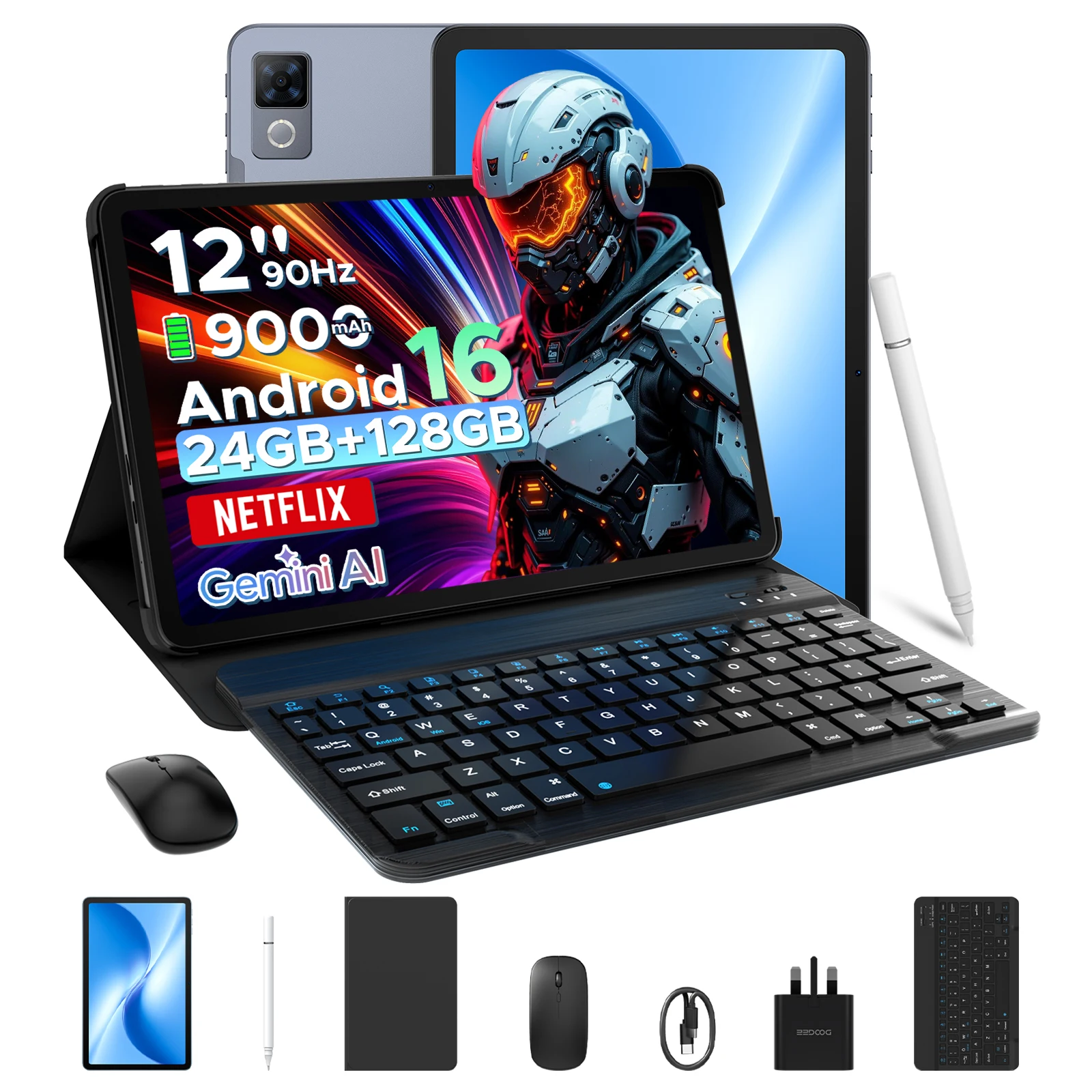 DOOGEE U12 Android 16 Tablet PC 2-in-1 12 inch 90Hz scherm 24GB RAM 256GB ROM 9000mAh batterij Widevine L1 tablet met toetsenbord