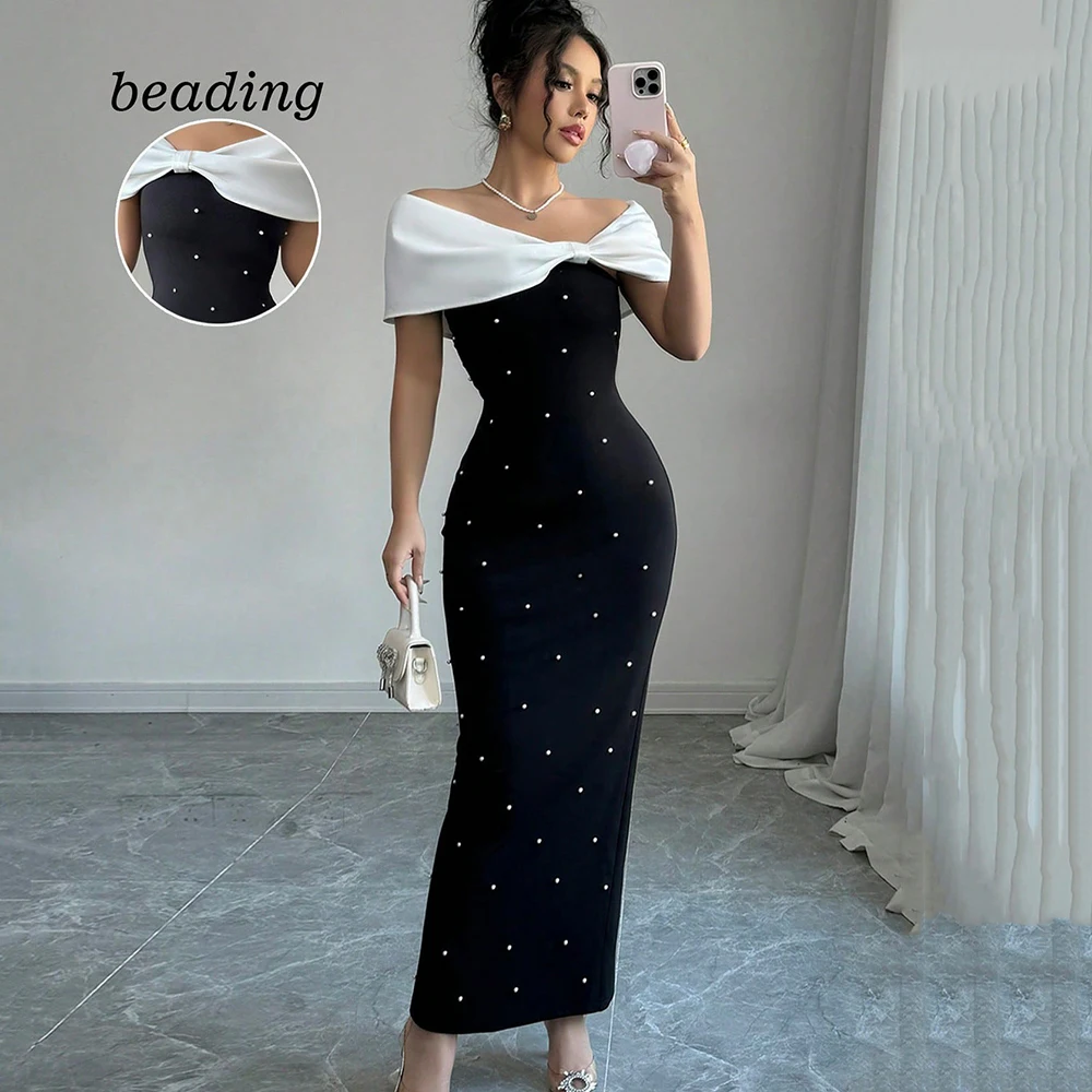 

Msikoods Elegant Prom Dress Women Off Shoulder Beaded Evening Dress Ankle Length Mermaid Special Occasion Dresses Customized