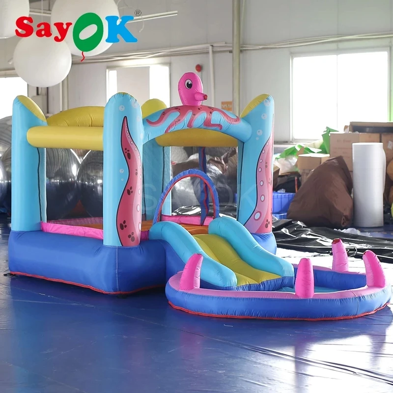 

Sayok 3.8x2x1.8mH Outdoor Inflatable Bouncer Slide Octopus Jump Castle with Pool Water Spray