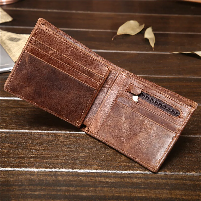 

2022 New Vintage Men Oil Wax Leather Wallet Credit Card ID Cards Holder Purse Money Bag Slim Business OL Foldable Wallet for Man