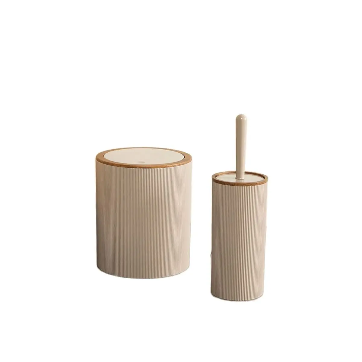 Bathroom Accessory Set Light Brown 2 Pcs Durable Plastic Trash Can Toilet Brush Lux Durable Fast Shipping For Home Fast shipping