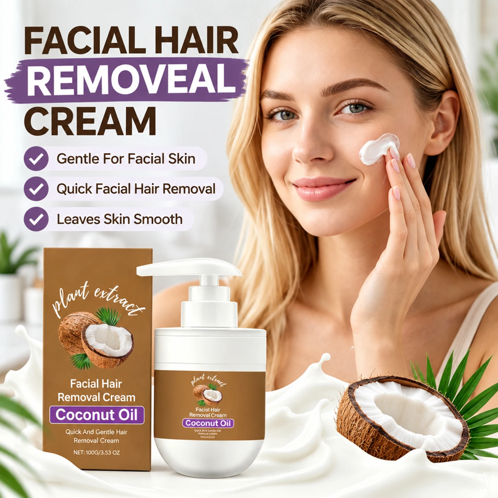 Coconut Facial Gentle Hair Removal Cream Depilatory Cream For Lip Chin Quick Easy Operation Smooth Skin Home Facial Care