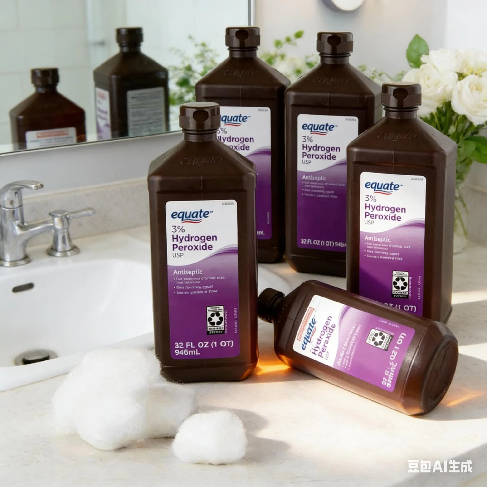 

Equate 3% USP Grade Hydrogen Peroxide First Aid Liquid Antiseptic (6-Pack, 32 fl oz Each) Oral Debriding Agent