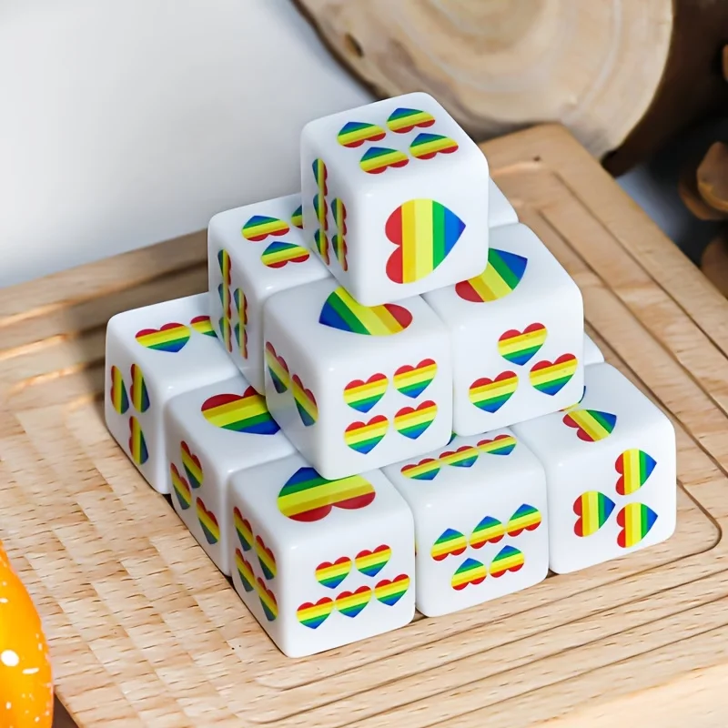 CANDYPIXEL 12Pcs Rainbow Heart D6 dice, 6 sided dice, suitable for tabletop games, board games, role-playing games view 6