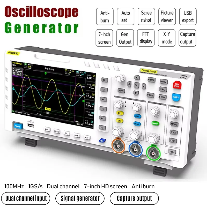 FNIRSI 1014D Digital Oscilloscope 2 In 1 Dual Channel output Signal producer 100MHz * 2 Ana-log Bandwidth 1GSA/s sanding spate