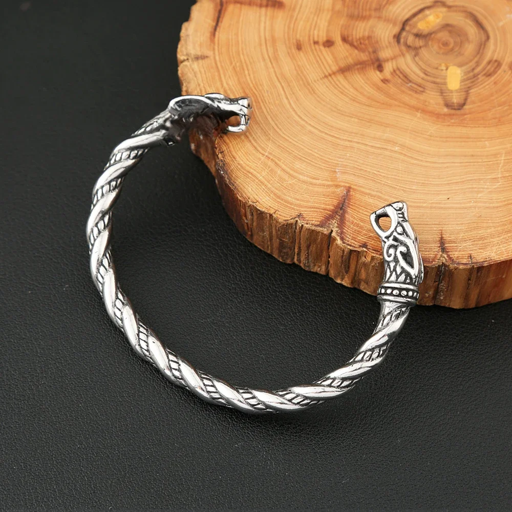 Vikings – Bracelet Double Dragon en acier inoxydable pour hommes et femmes, Punk, mode, manchette, classique, Vintage, bijoux animaux