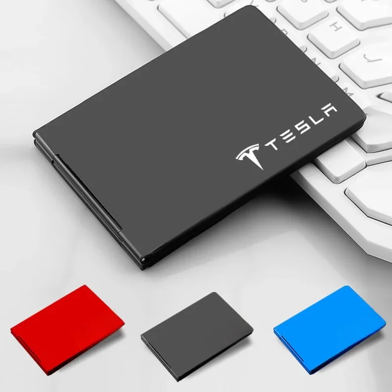 Smart Wallet Cienkie etui na karty identyfikacyjne RFID Automatycznie metalowe etui na karty kredytowe Etui na kartę kredytową dla Tesla Model 3 Model X Model S — zdjęcie 2