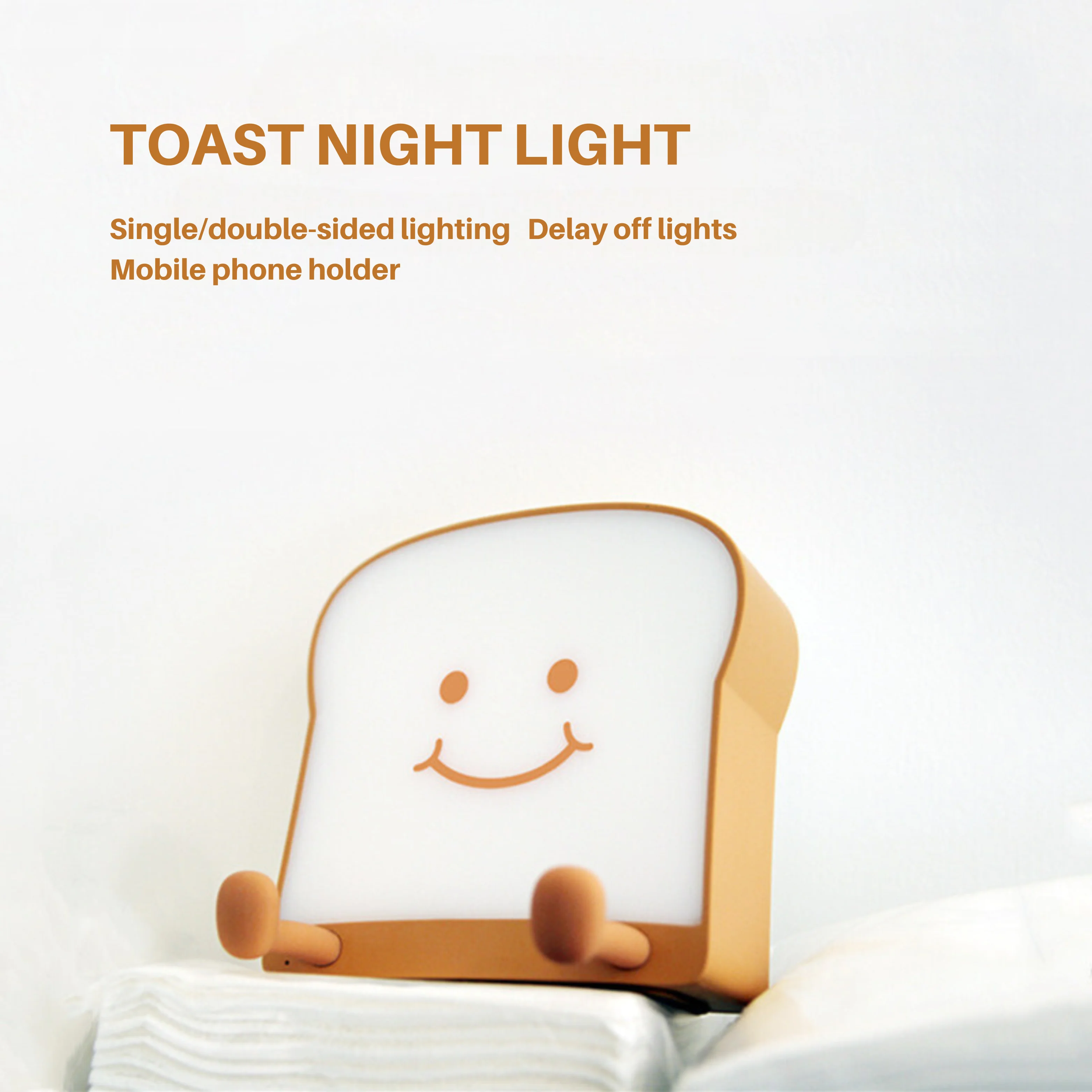 Cute INS LED Night Light Toast Bread Rechargeable Portable Bedroom Bedside Bed Lamp Birthday Gift Ideafor Tween Teenage