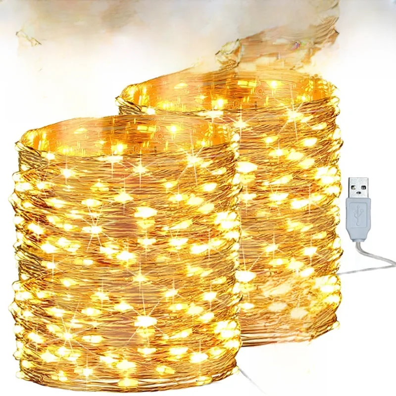 20M USB/Batterie LED String Licht Kupfer Silber Draht Girlande Licht Wasserdichte Lichterkette Für Weihnachten Hochzeit party Dekoration