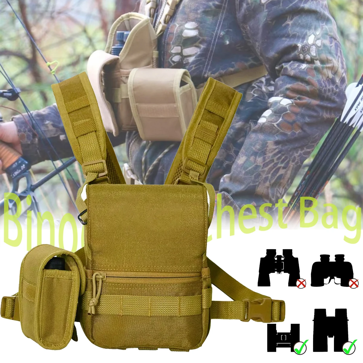 

Tactical Binoculars Chest Bag Durable Portable Flip Telescope Camera packet With Rangefinder Pouch for Hunting Bird Watching