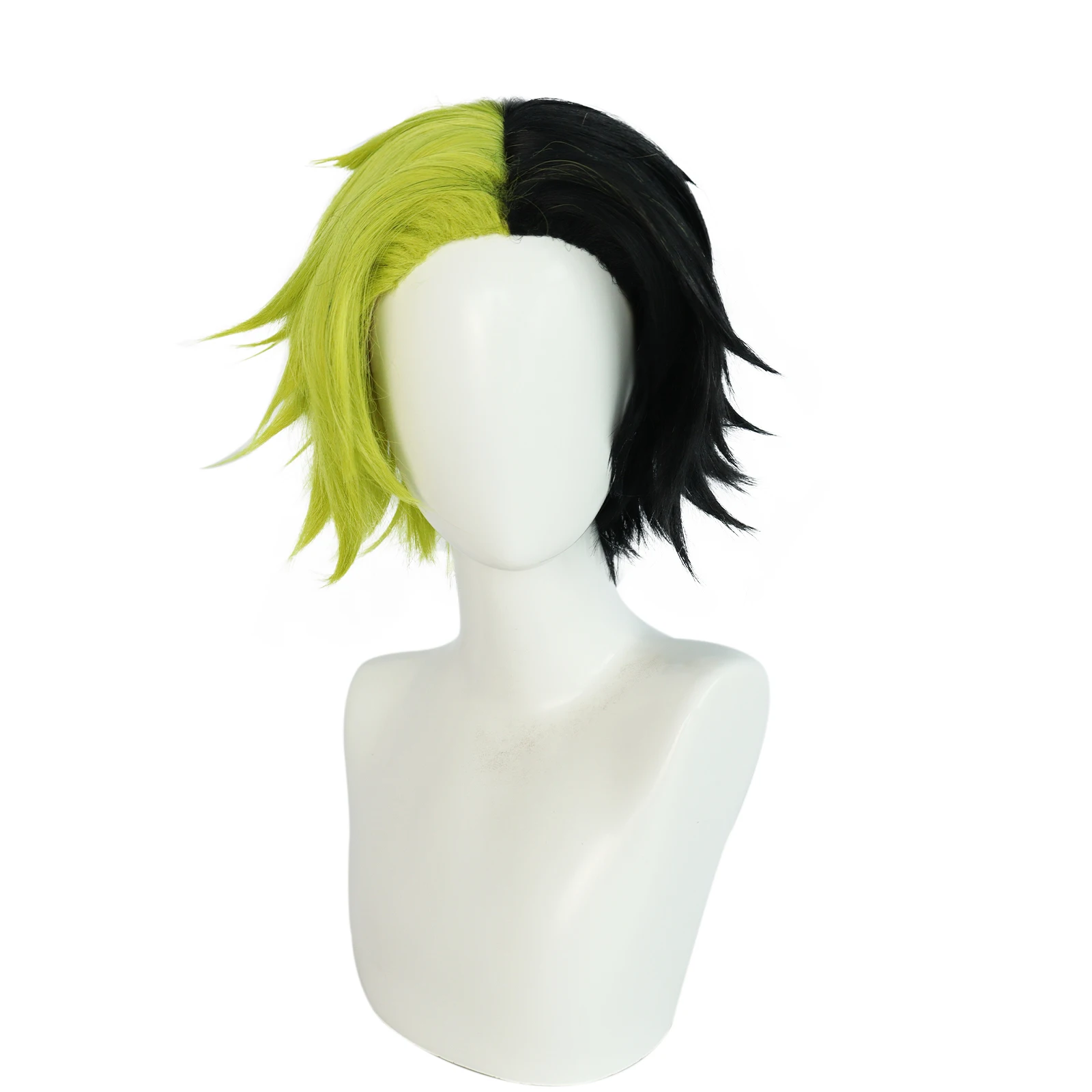 

Synthetic 12Inch Short Black & Green Straight Anime Show Cosplay Costume Halloween Fashion For Party Holiday Christmas