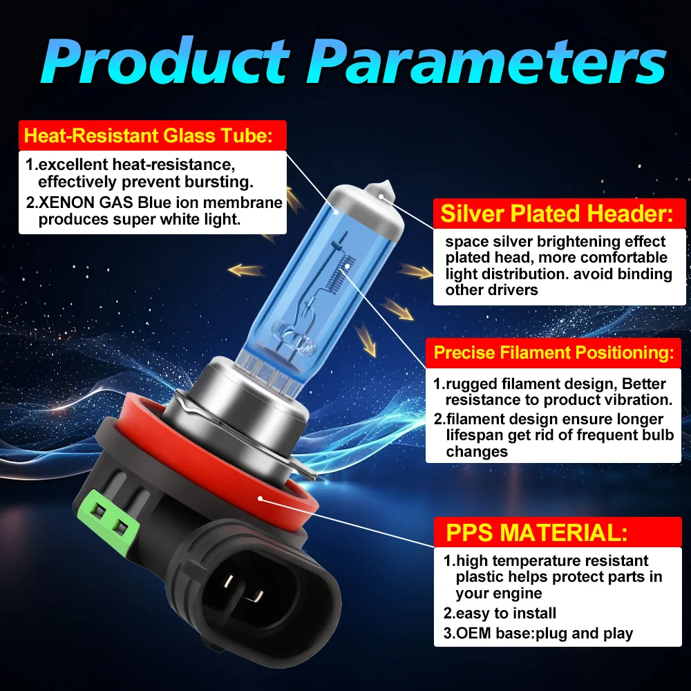 H1 H4 H7 H8 H11 9005 HB3 100W Headlight Halogen Bulb Lamp Fog Lights Car Light 12V Super White 6000K Styling With Packing Box