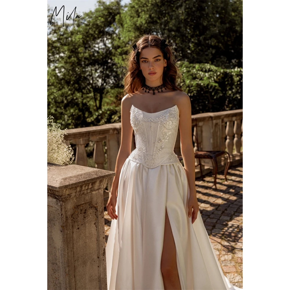 

Mila Customized White A-Line Strapless Sequin Wedding Dress Side Slit Beaded Formal Evening Floor Length Vestidos De Fiesta 2026