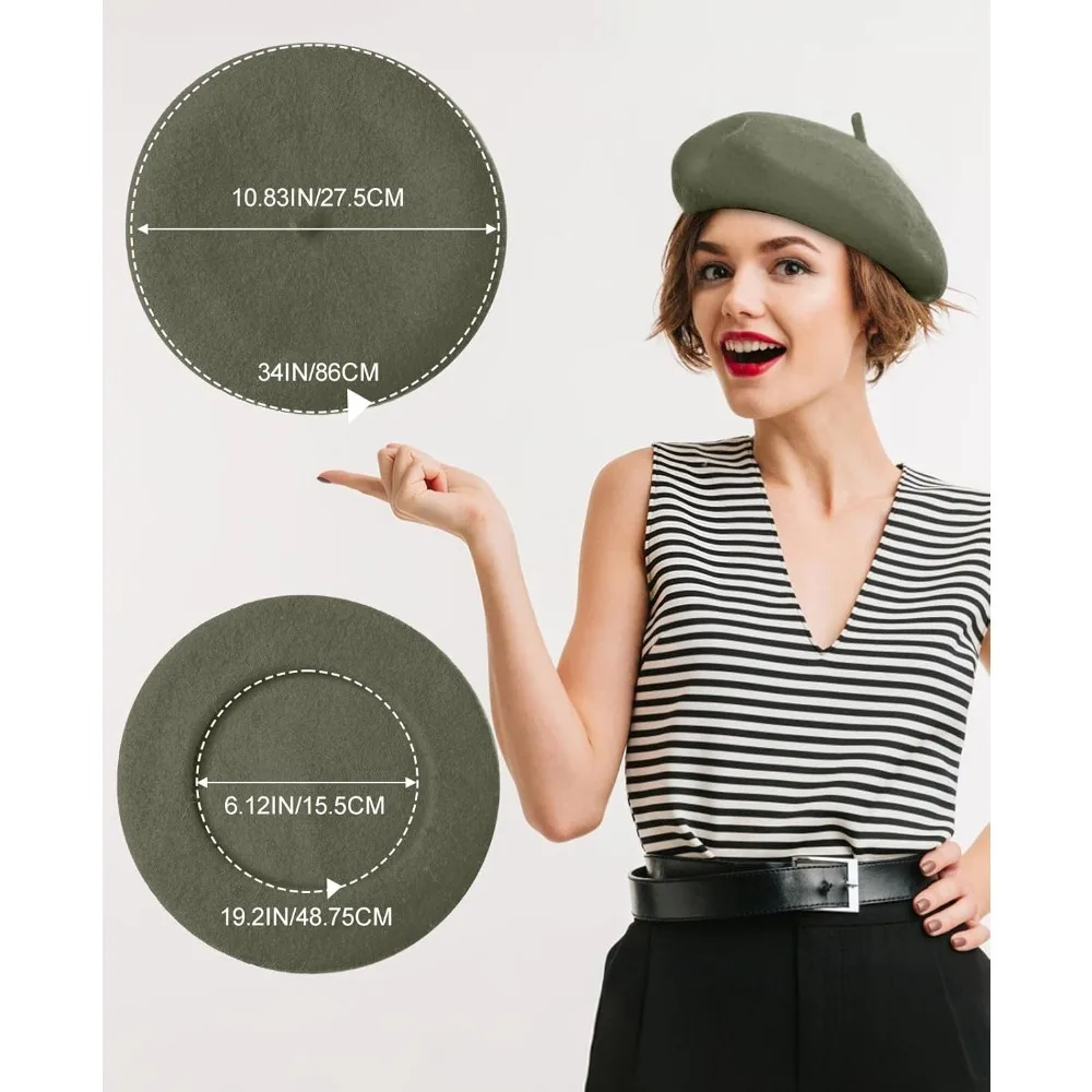 قبعات صوف للنساء - قبعات بيريه فرنسية كلاسيكية للنساء والأطفال، نمط فنان بلون موحد #4