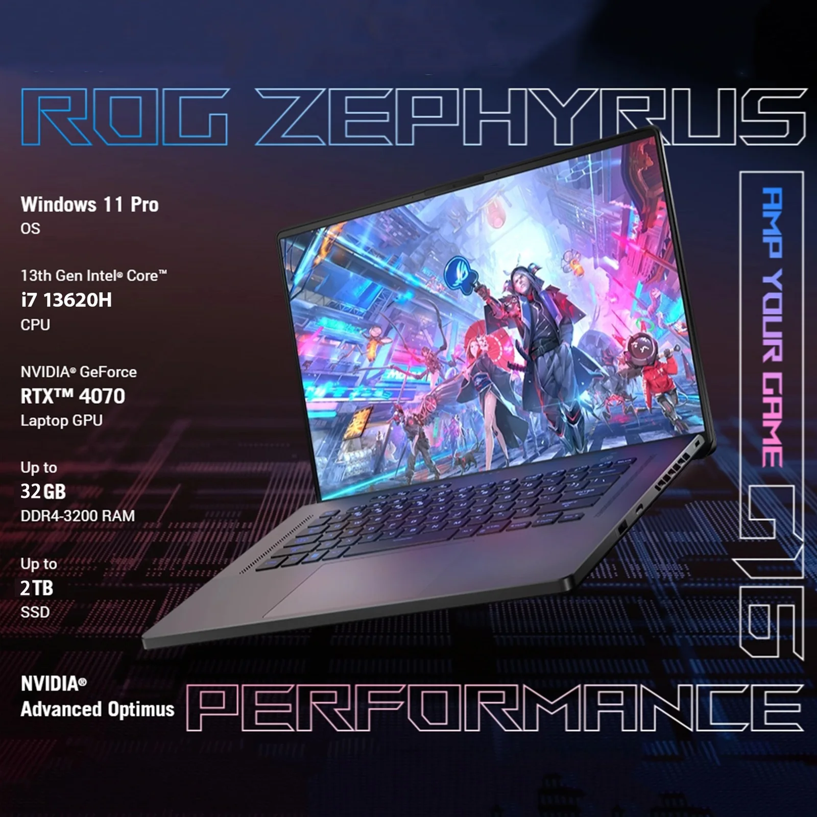 ASUS ROG Zephyrus G16 Gaming Laptop,Intel Core i7-13620H,NVIDIA GeForce RTX 4070,32GB RAM,2TB SSD,Single-zone RGB Backlight