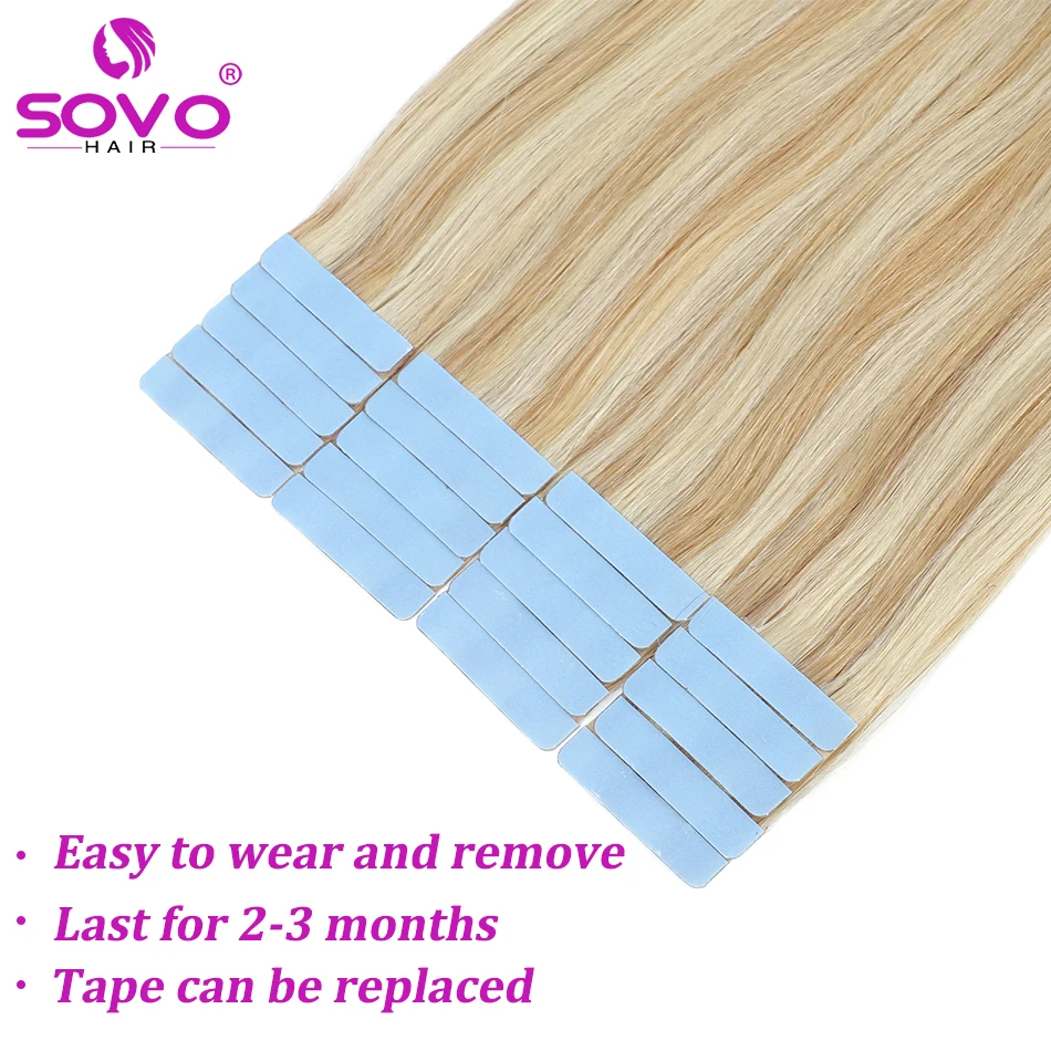 10/20/40 Pcs Tape In Hair Extensions 100% Human Hair Real Natural Hair European Straight Blonde Skin Weft Hair Extension 12-16"