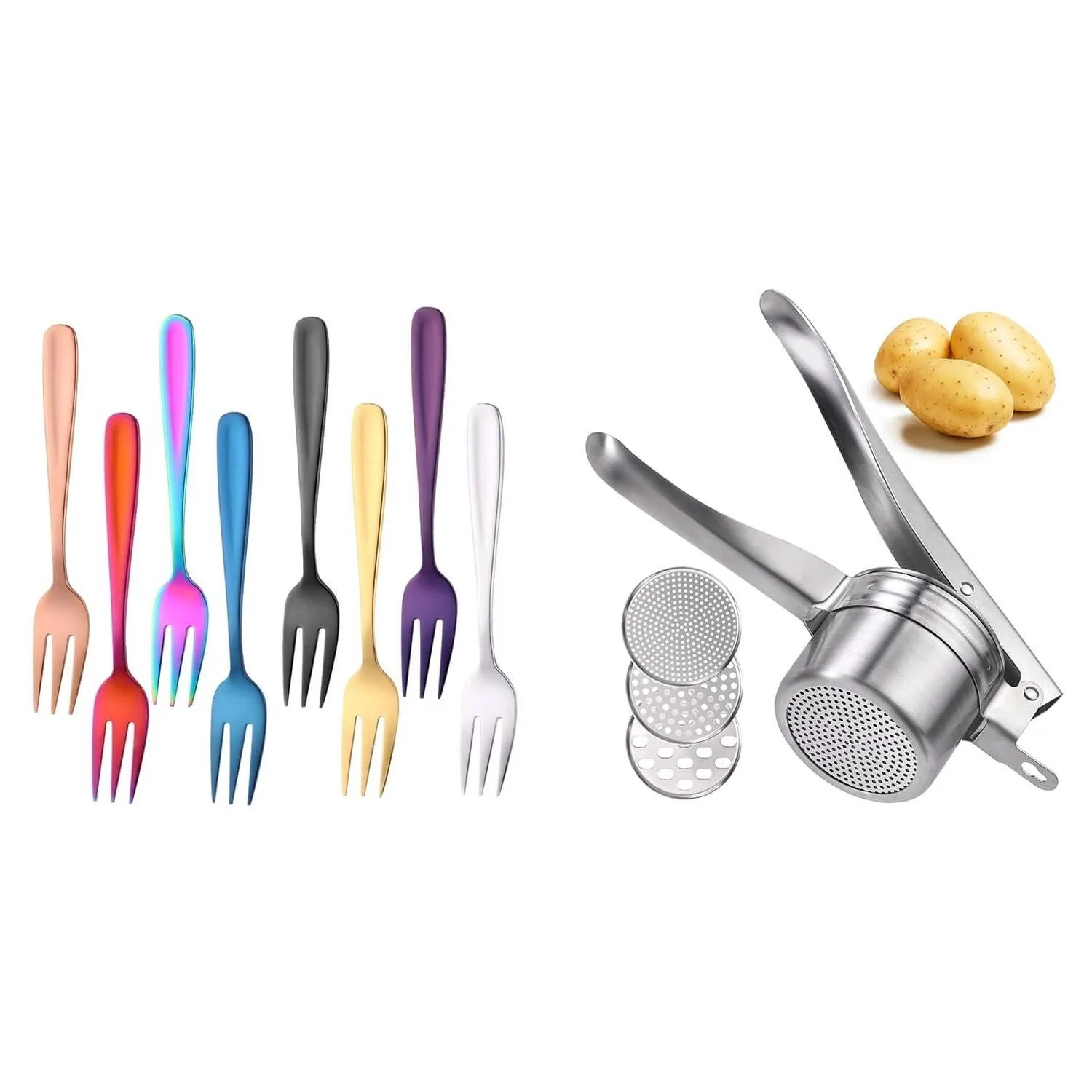 Salada Forks e batata Ricer, Forks inoxidável para purê de batatas, Dinner Forks, Aperitivo, Sobremesa Fork, 9 pcs