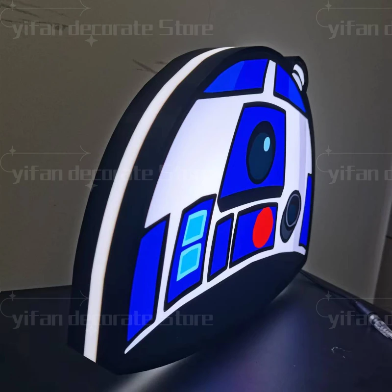 R2D2 Gaming Logo Lightbox Light Sign Custom Wall Decor for Business Shop Hanging Art 12 Inch Kids Nightlight 3D Print Gift Light