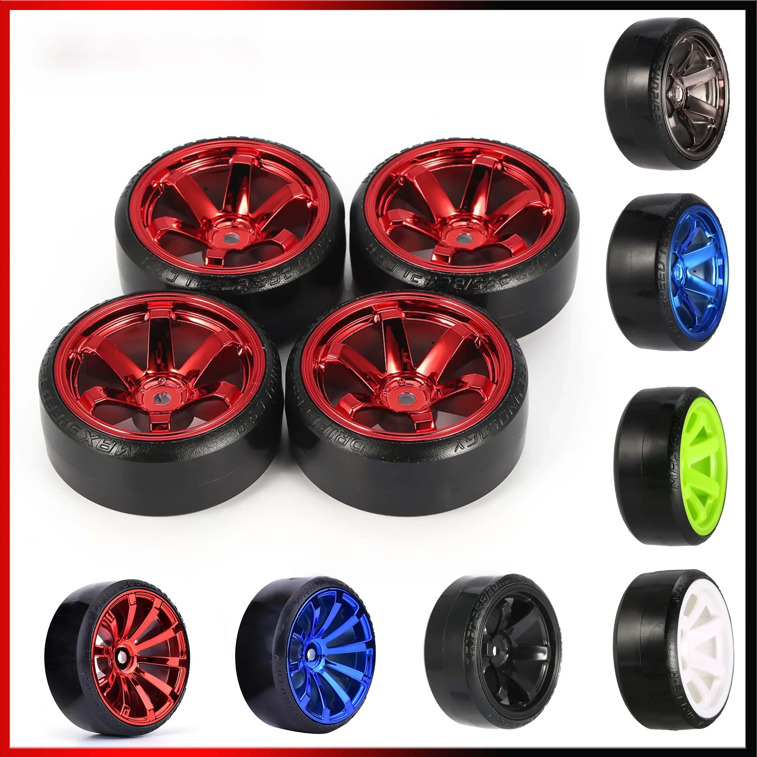 Jeu de pneus de roue de voiture à dérive RC 60mm 1/10, 4 pièces, jante de moyeu en plastique dur pour Kyosho MST Yokomo Racing Tamiya DS5 Wltoys USUKANI