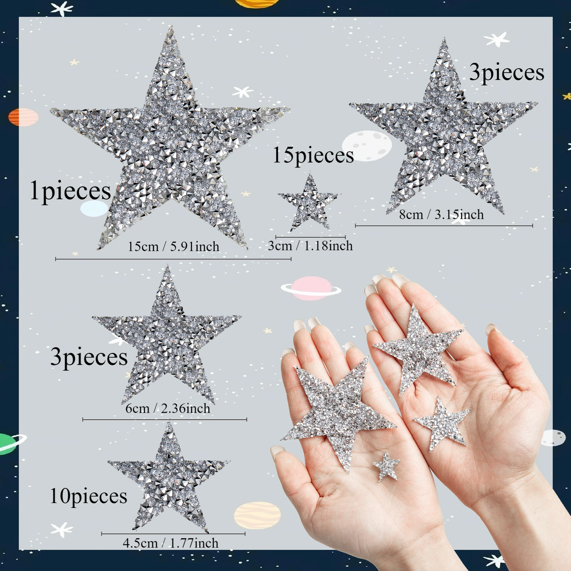 32Pcs 5 Sizes Resin Rhinestones Star Iron On Patch Star Shape Applique Patch Iron On Rhinestones Garment Jeans Shoes Bag Hat Repair Decor DIY