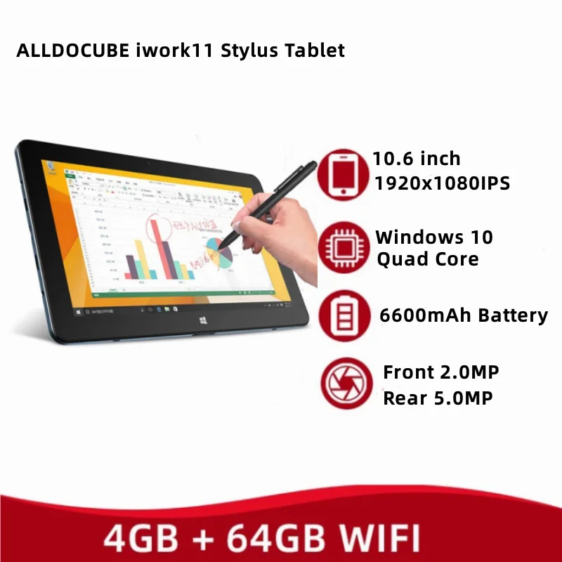 

10.6” 4GB RAM 64GB ROM 1920 x 1080 IPS Windows 10 Tablet HDMI-Compatible Intel Cherry Trail Z8300 WIFI Dual Cameras