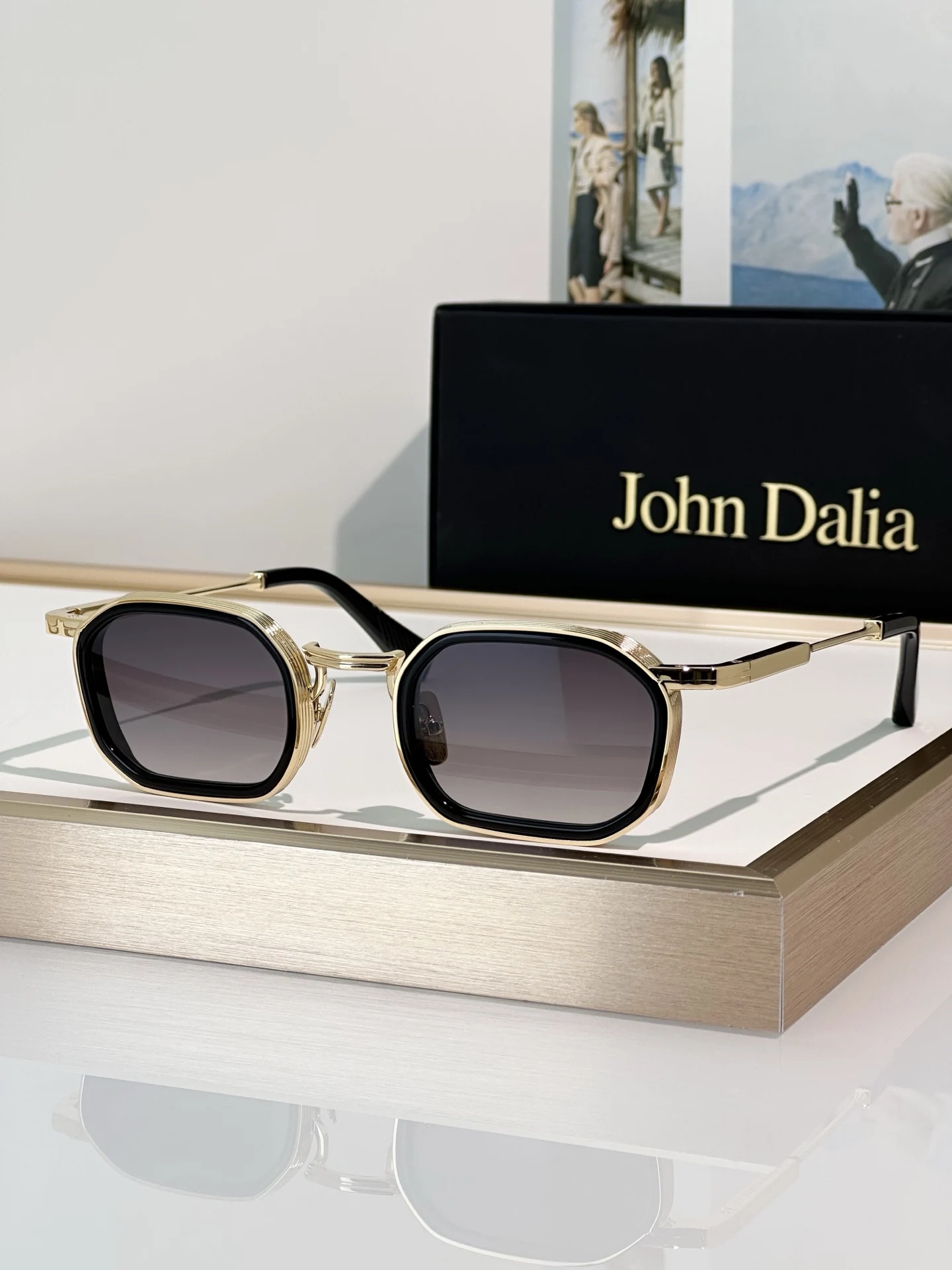 Voor JOHN DALIA JD JEAN Zonnebril met aluminium frame, unisex, luxe premium UV400, zakelijk, gepolariseerd, klassiek, vrijetijdsbril, met doos