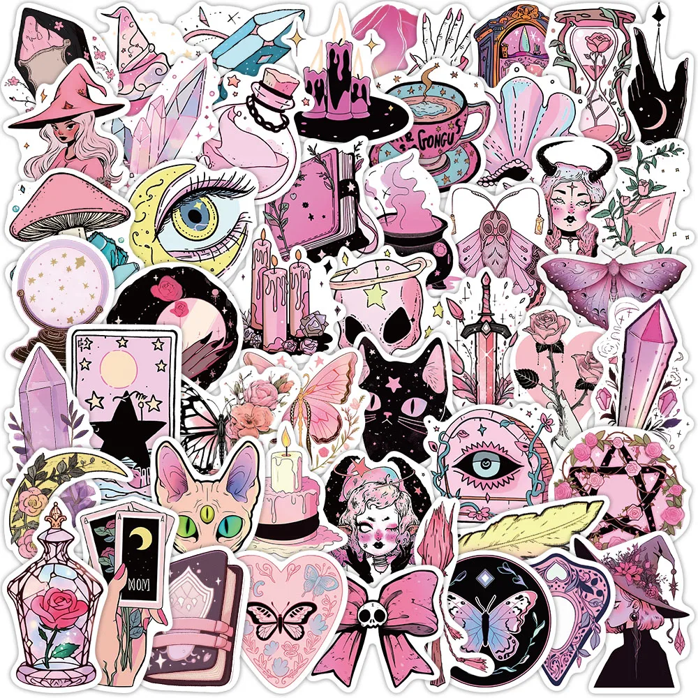 50 pçs dos desenhos animados rosa bruxa graffiti adesivos decorativos guitarra motocicleta caso de telefone diy portátil adesivos à prova dwaterproof água brinquedo