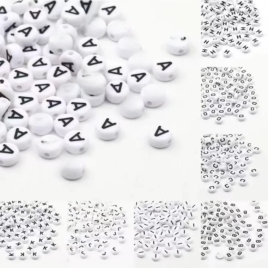 100–500 Stück A-Z 26-Buchstaben-Perlen, Acryl, rund, lose Abstandshalter, weiße Alphabet-Perlen für Schmuckherstellung, DIY-Armband-Zubehör