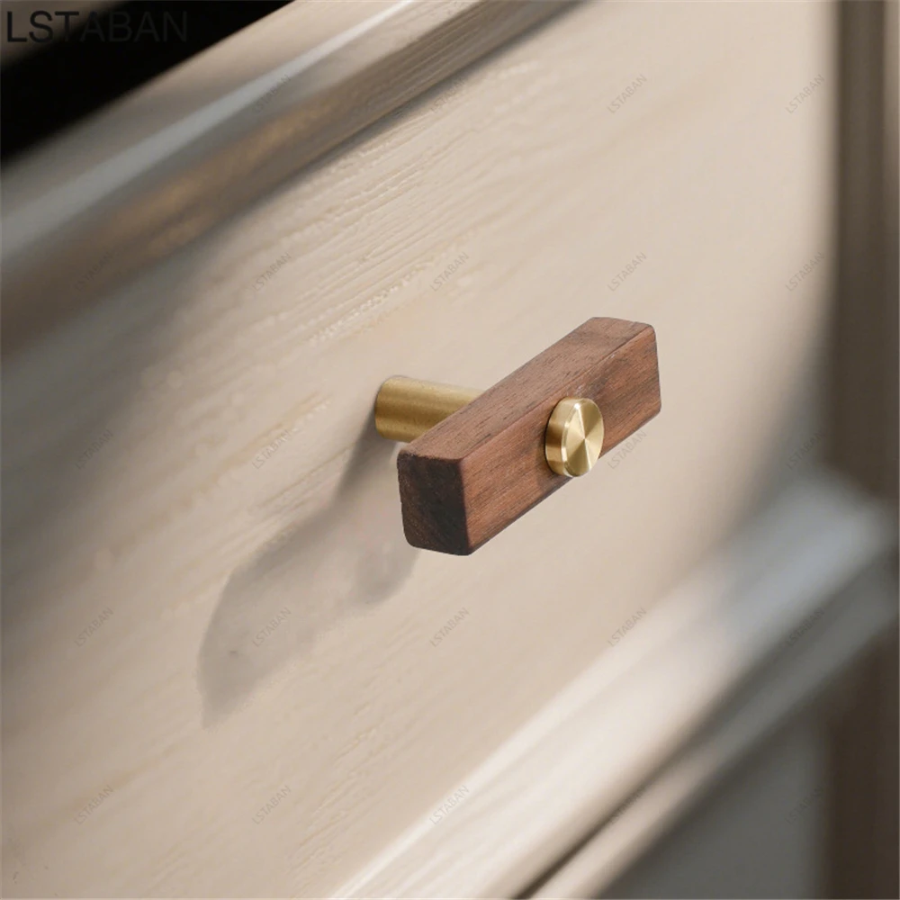 ウォールナット真鍮キャビネットハンドル無垢材キッチンキャビネットノブレトロ純銅家具ハードウェア引き出しプルワードローブドアノブ